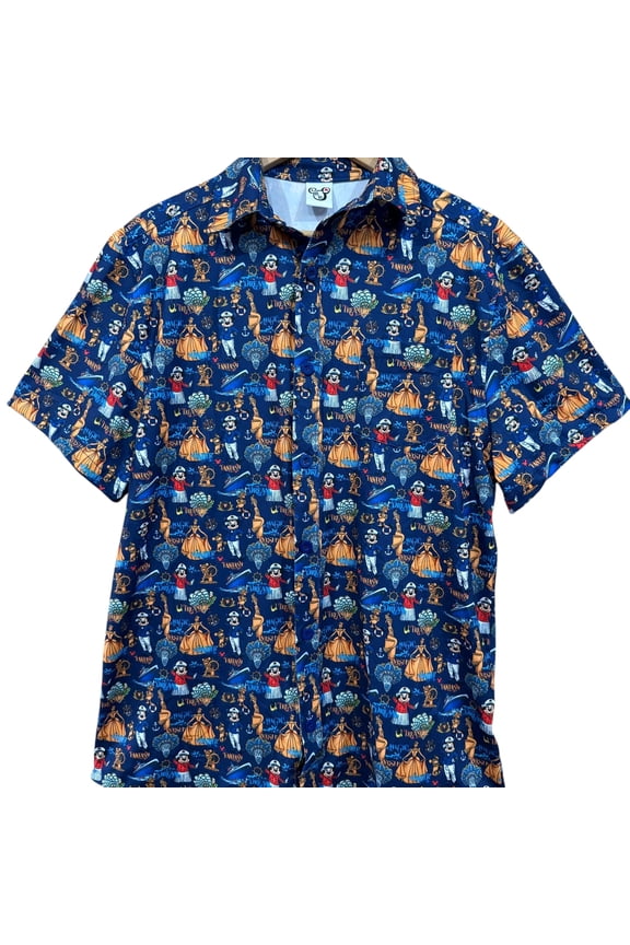 Disney Cruise collar button up short sleeve shirt for adults, Captain Mickey and Minnie, Ship names and logo Pluto, Donald Hawaiian shirt