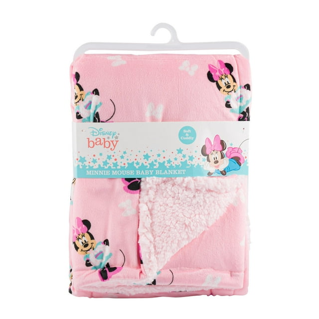 Disney Cudlie Baby Girl Minnie Mouse Mink Sherpa Blanket with Lovely Bow Print