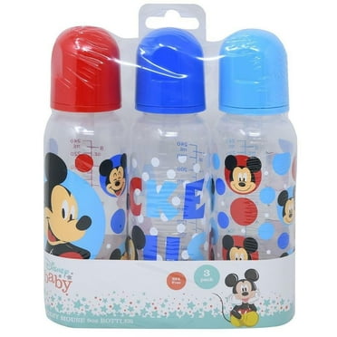 Disney Cudlie Mickey Mouse Baby Boy 3 Pack 9oz Bottles with Bright Mickey Print