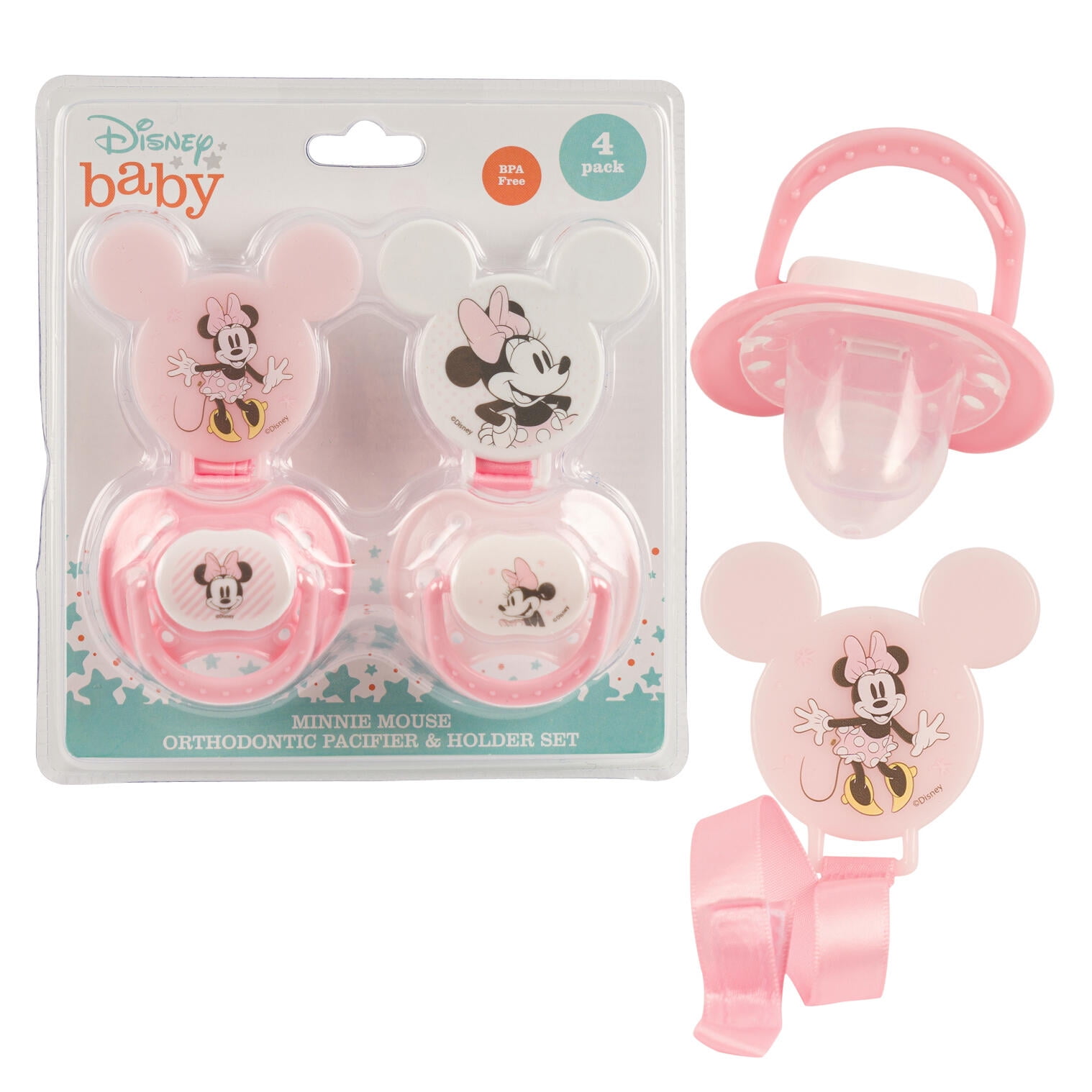 Disney Cudlie Minnie Mouse Baby Girl Pacifiers Clips