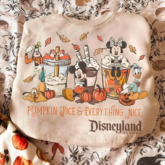 Disney Cute Mickey & Friends Mouse Pumpkin Spice Everything Nice Autumn Leaves Sweatshirt, Disneyland Resort Fall Vibes Tee, Disney Family 2025 Trip, S-3XL Sweatshirt