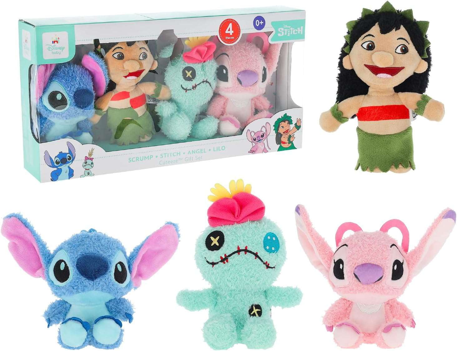 Disney Cuteeze Scrump, Stitch, Angel & Lilo Plush 4-Pack