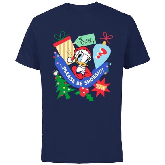 Disney Daisy Duck Christmas Holiday Please Be Shoes - Short Sleeve Cotton T-Shirt for Adults - Customized-Navy