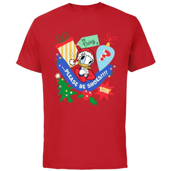 Disney Daisy Duck Christmas Holiday Please Be Shoes - Short Sleeve Cotton T-Shirt for Adults - Customized-Red