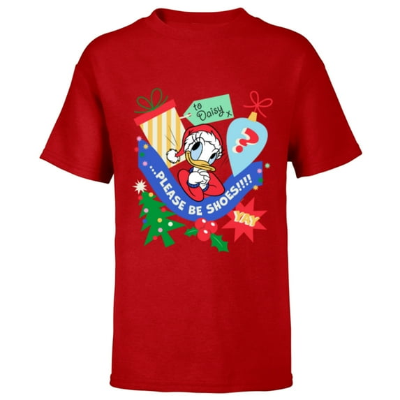 Disney Daisy Duck Christmas Holiday Please Be Shoes - Short Sleeve T-Shirt for Kids - Customized-Red