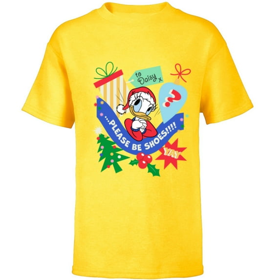 Disney Daisy Duck Christmas Holiday Please Be Shoes - Short Sleeve T-Shirt for Kids - Customized-Yellow