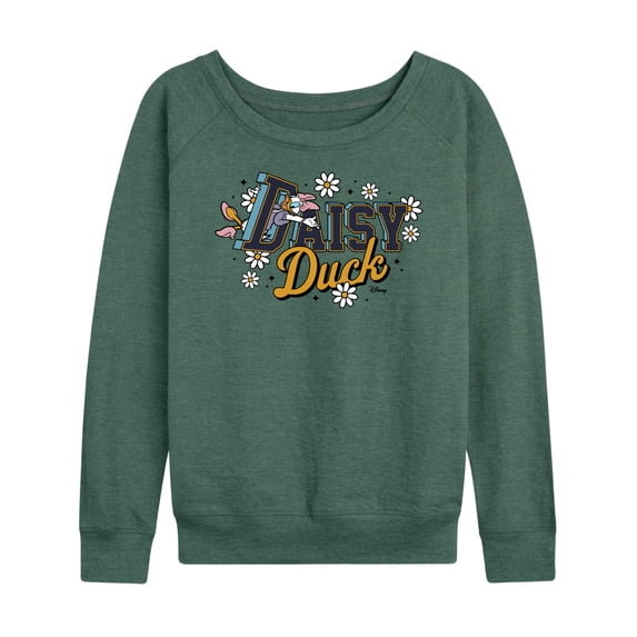 Disney - Daisy Duck Collegiate Women's Lightweight French Terry Wide Neck Long Sleeve Graphic Shirt