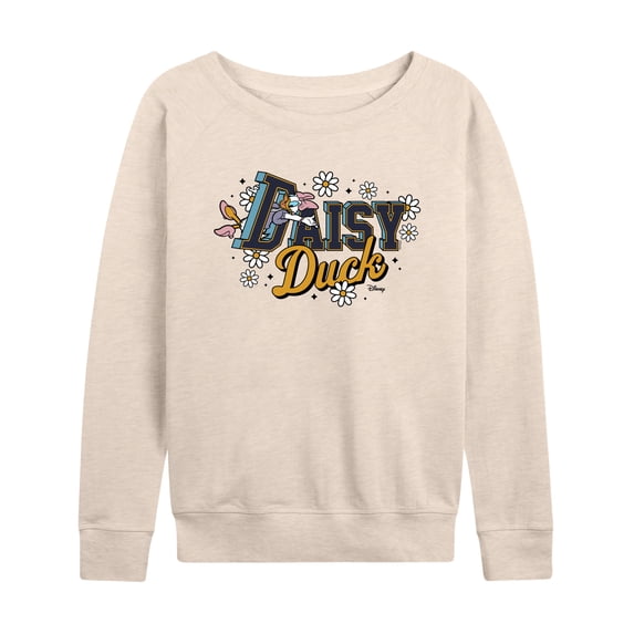 Disney - Daisy Duck Collegiate Women's Lightweight French Terry Wide Neck Long Sleeve Graphic Shirt