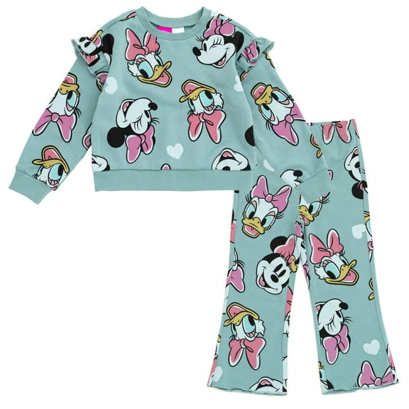 Disney Daisy Duck Minnie Mouse Fleece Pullover Sweatshirt and Ribbed Flare Leggings Outfit Set Toddler to Big Kid