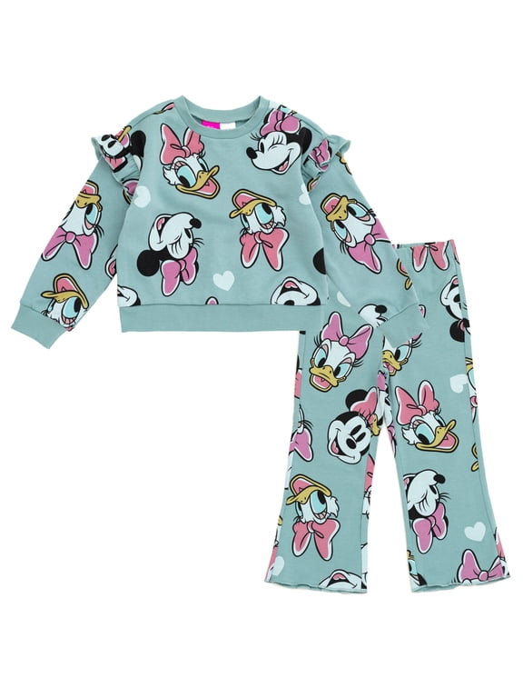 Daisy Duck Minnie Mouse Fleece Pullover Sweatshirt and Ribbed Flare Leggings Outfit Set Toddler to Big Kid