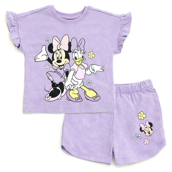 Disney Daisy Duck Minnie Mouse French Terry T-Shirt and Shorts Outfit Set Infant to Big Kid