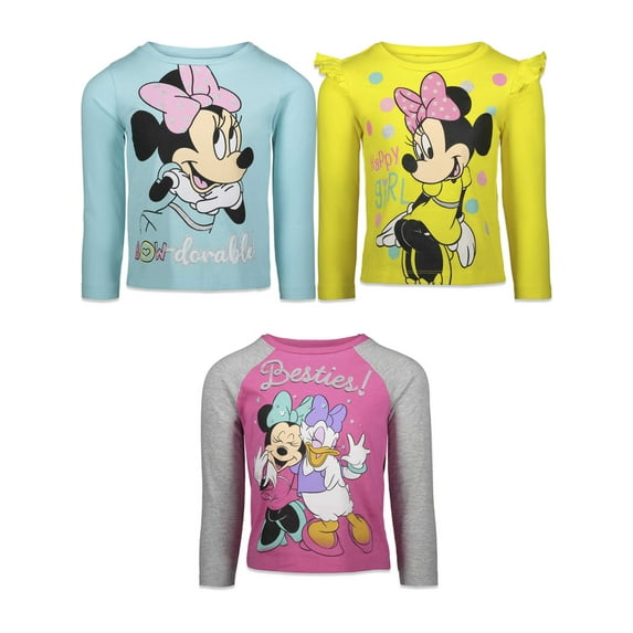 Disney Daisy Duck Minnie Mouse Infant Baby Girls 3 Pack Long Sleeve T-Shirts Infant to Big Kid