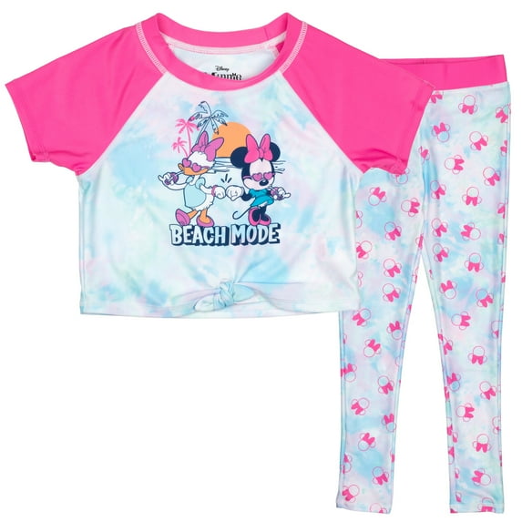Disney Daisy Duck Minnie Mouse Little Girls Rash Guard and Swim Legging Little Kid to Big Kid
