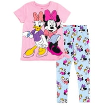 Disney Daisy Duck Minnie Mouse Little Girls T-Shirt and Leggings Outfit Set Pink / Blue 6