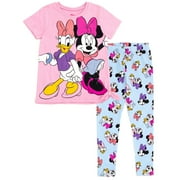 Disney Daisy Duck Minnie Mouse Little Girls T-Shirt and Leggings Outfit Set Pink / Blue 6