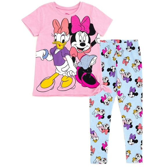 Disney Daisy Duck Minnie Mouse Little Girls T-Shirt and Leggings Outfit Set Pink / Blue 6