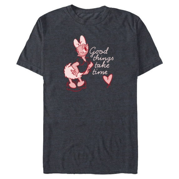 Disney Daisy Duck Retro Vintage Heart Good Things Take Time - Short Sleeve Blended T-Shirt for Adults - Customized-Navy Heather