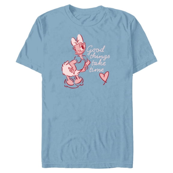 Disney Daisy Duck Retro Vintage Heart Good Things Take Time - Short Sleeve Blended T-Shirt for Adults - Customized-Ocean Blue