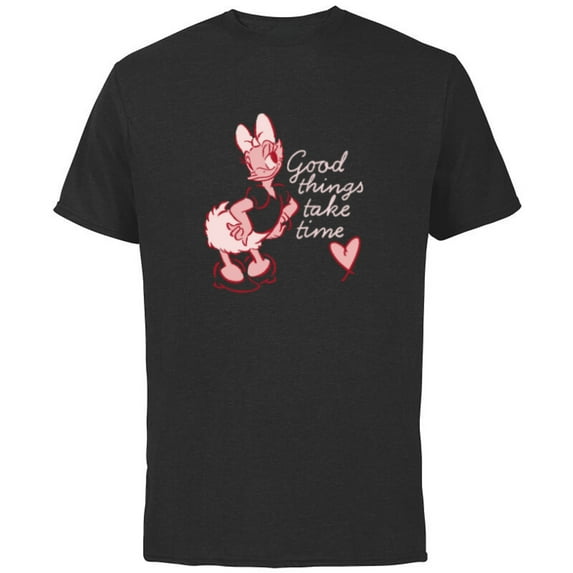 Disney Daisy Duck Retro Vintage Heart Good Things Take Time - Short Sleeve Cotton T-Shirt for Adults - Customized-Black