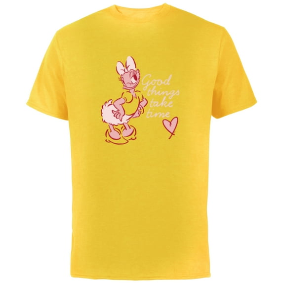 Disney Daisy Duck Retro Vintage Heart Good Things Take Time - Short Sleeve Cotton T-Shirt for Adults - Customized-Yellow