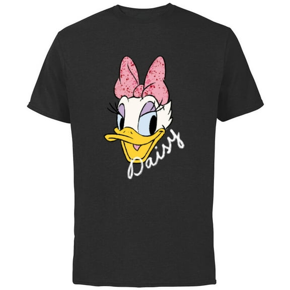 Disney Daisy Duck Sassy & Glamorous Speckled Bow and Name - Short Sleeve Cotton T-Shirt for Adults - Customized-Black