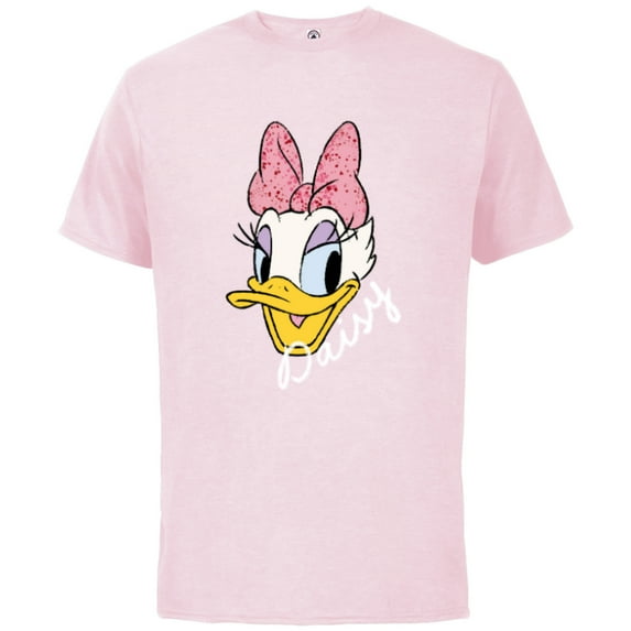 Disney Daisy Duck Sassy & Glamorous Speckled Bow and Name - Short Sleeve Cotton T-Shirt for Adults - Customized-Soft Pink