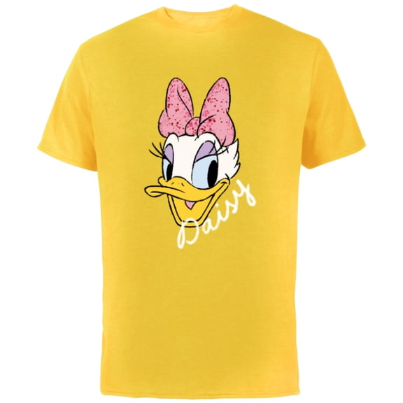 Disney Daisy Duck Sassy & Glamorous Speckled Bow and Name - Short Sleeve Cotton T-Shirt for Adults - Customized-Yellow