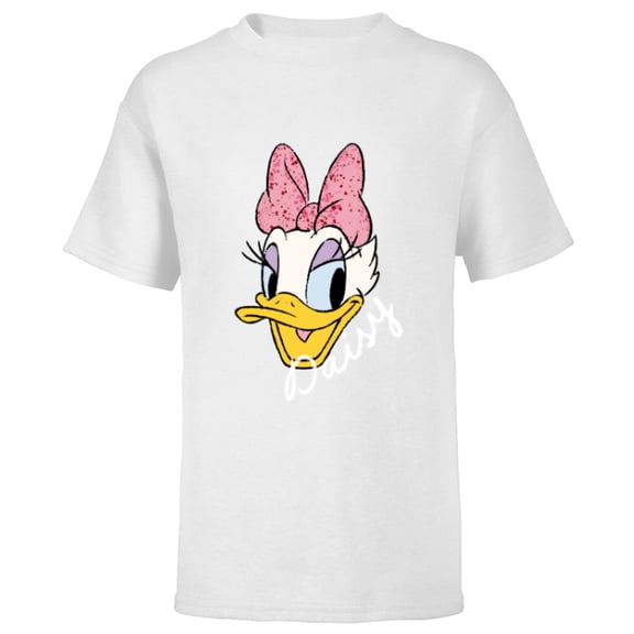 Disney Daisy Duck Sassy & Glamorous Speckled Bow and Name - Short Sleeve T-Shirt for Kids - Customized-White