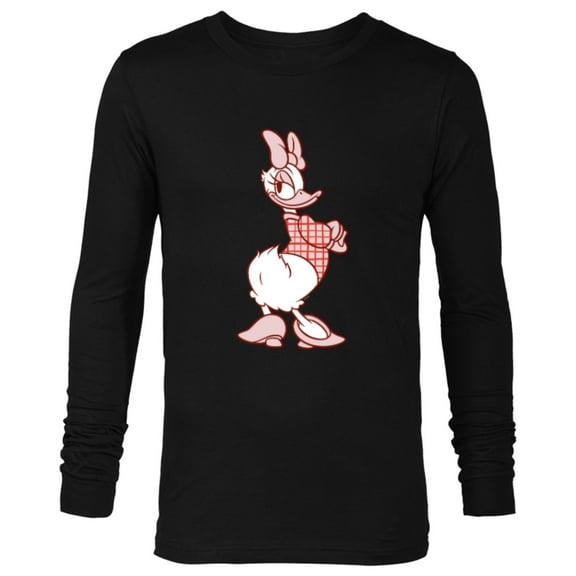 Disney Daisy Duck Sassy in White & Pink Pose with Plaid Top - Long Sleeve T-Shirt for Men - Customized-Black