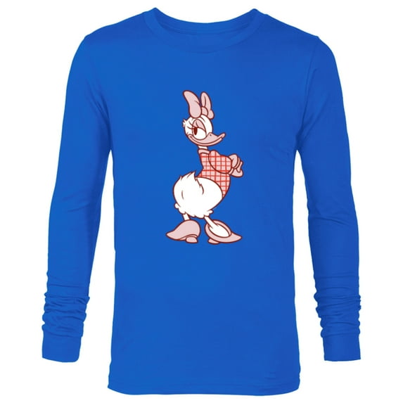 Disney Daisy Duck Sassy in White & Pink Pose with Plaid Top - Long Sleeve T-Shirt for Men - Customized-Navy