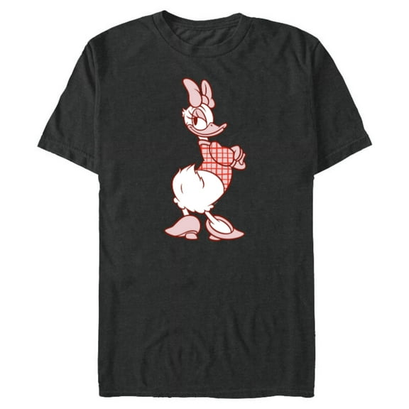 Disney Daisy Duck Sassy in White & Pink Pose with Plaid Top - Short Sleeve Blended T-Shirt for Adults - Customized-Dark Heather
