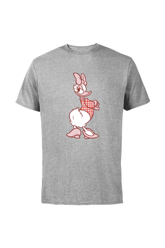 Daisy Duck Sassy in White & Pink Pose with Plaid Top - Short Sleeve Cotton T-Shirt for Adults - Customized-Athletic Heather
