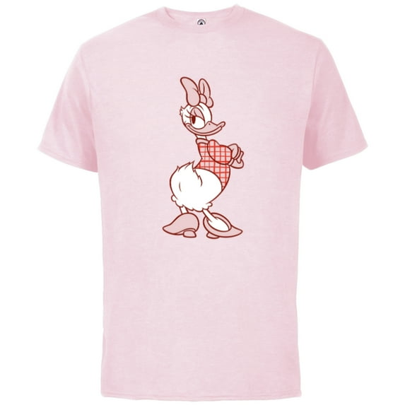 Disney Daisy Duck Sassy in White & Pink Pose with Plaid Top - Short Sleeve Cotton T-Shirt for Adults - Customized-Soft Pink