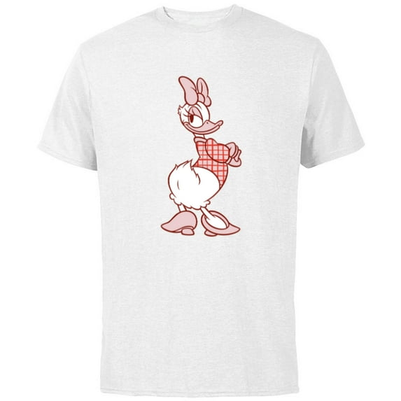 Disney Daisy Duck Sassy in White & Pink Pose with Plaid Top - Short Sleeve Cotton T-Shirt for Adults - Customized-White