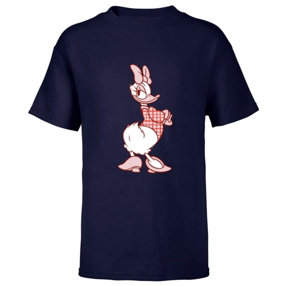 Disney Daisy Duck Sassy in White & Pink Pose with Plaid Top - Short Sleeve T-Shirt for Kids - Customized-Navy