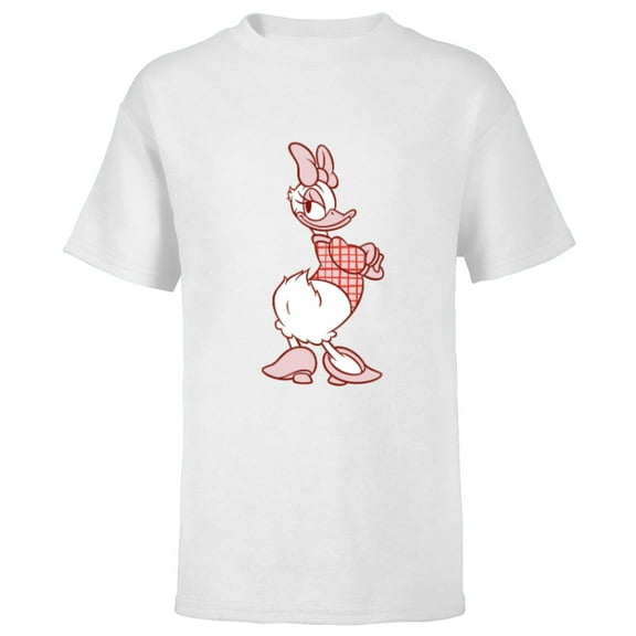 Disney Daisy Duck Sassy in White & Pink Pose with Plaid Top - Short Sleeve T-Shirt for Kids - Customized-White