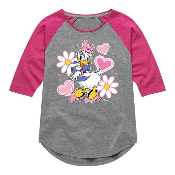 Disney - Daisy Sticker Look - Youth Girls Raglan Graphic T-Shirt