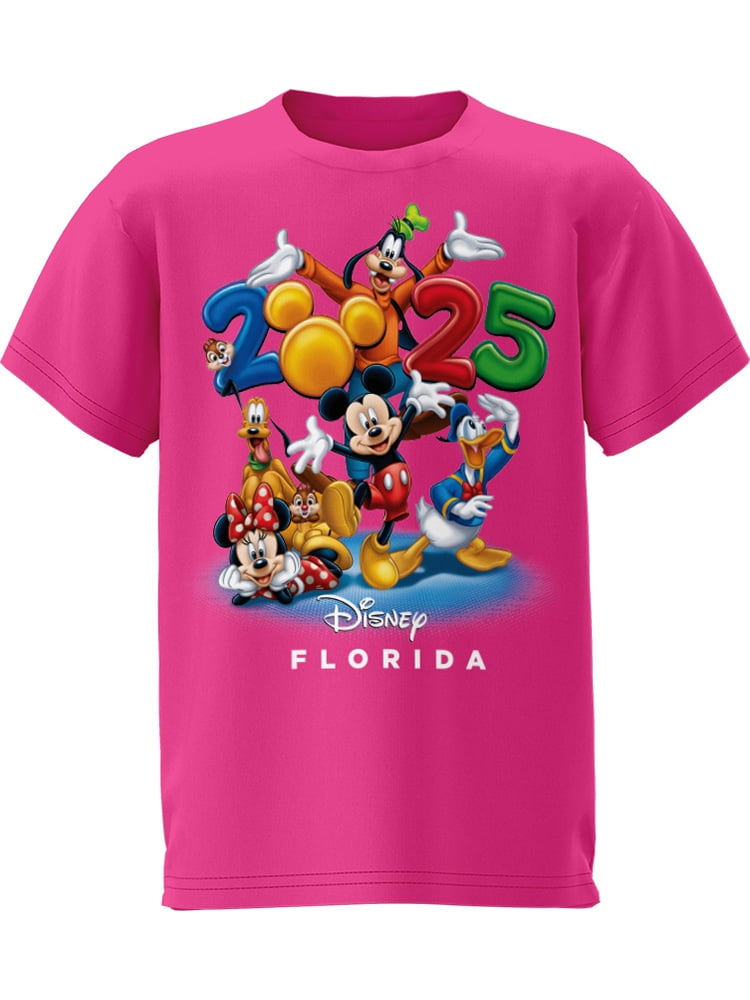 Mickey & Friends 2025 Pink Youth Tee Shirt, XS-L (Girl's)