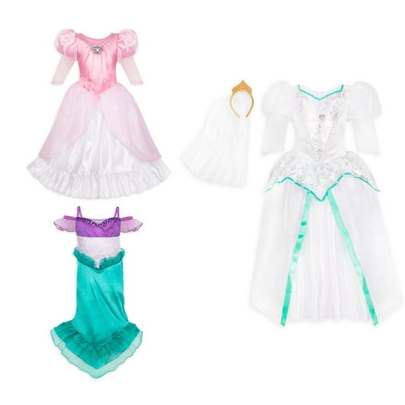 Disney Deluxe Ariel Costume 3 Dress Set w/ Accessories for Kids Size 4 Little Mermaid
