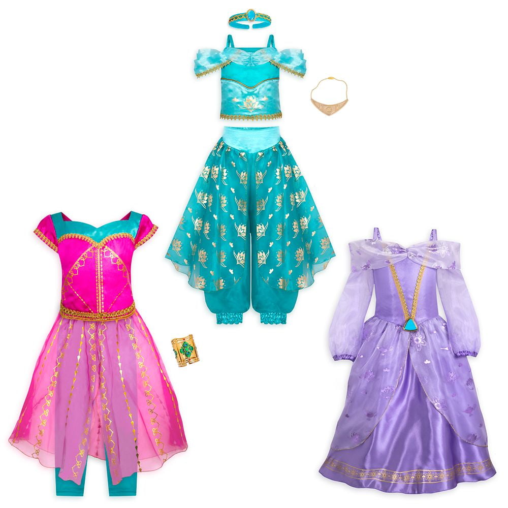 Disney Deluxe Jasmine Costume 3 Dress Set w/ Accessories for Kids Size