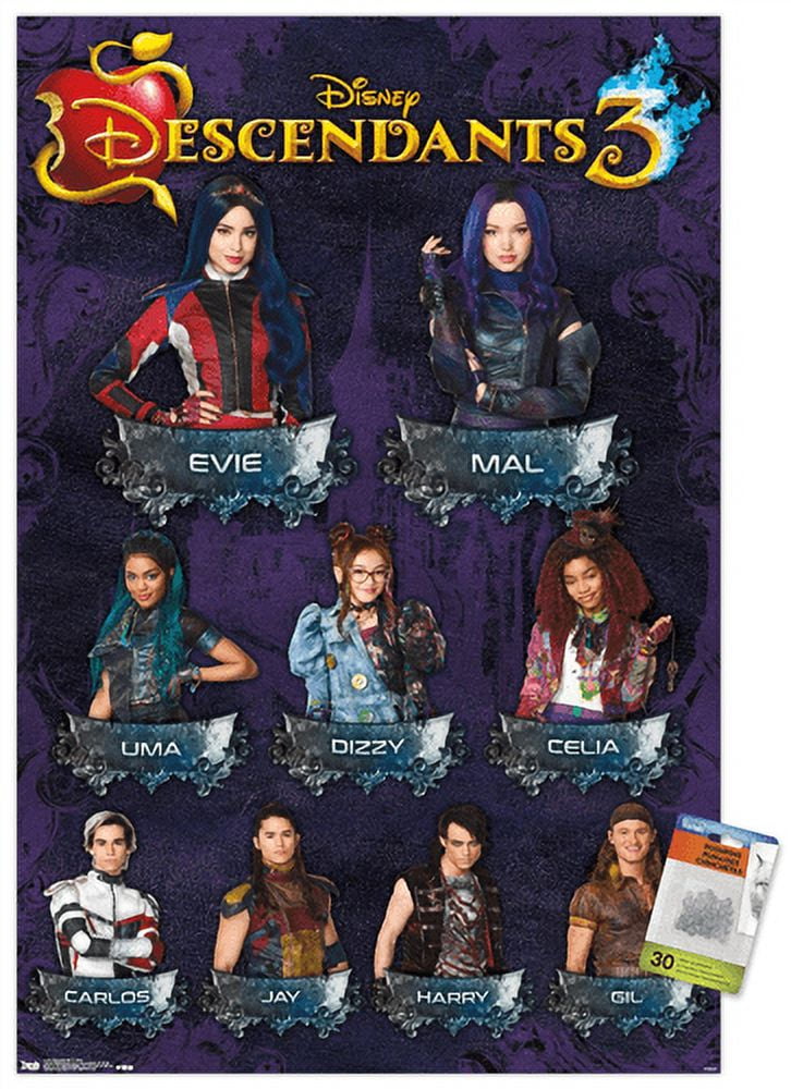 Disney Descendants 3 - Grid Wall Poster with Push Pins, 22.375 x 34
