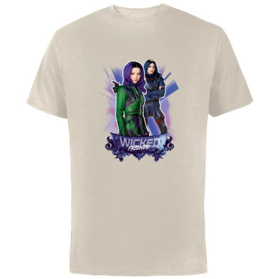 Disney Descendants 3 Mal and Evie Wicked Friends - Short Sleeve Cotton T-Shirt for Adults -Customized-Natural