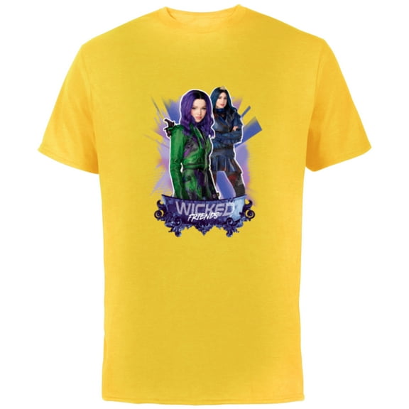 Disney Descendants 3 Mal and Evie Wicked Friends - Short Sleeve Cotton T-Shirt for Adults -Customized-Yellow
