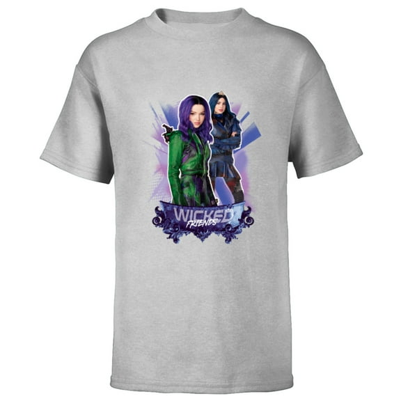 Disney Descendants 3 Mal and Evie Wicked Friends - Short Sleeve T-Shirt for Kids -Customized-Athletic Heather