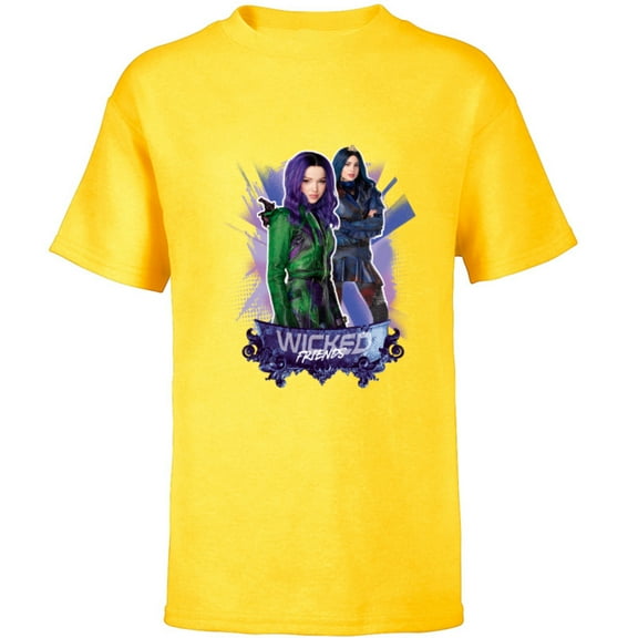 Disney Descendants 3 Mal and Evie Wicked Friends - Short Sleeve T-Shirt for Kids -Customized-Yellow