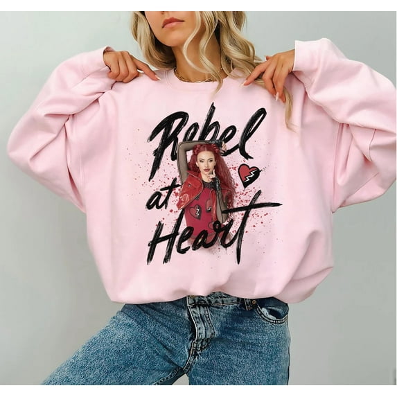 Disney Descendants 4 The Rise of Red Rebel at Heart Sweatshirt, Disney Villains, Disneyland Family Matching Shirt, Magic Kingdom Tee, Light Pink Color, Size M