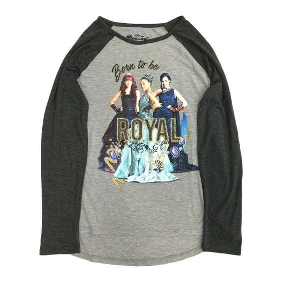 Disney Descendants Girls Long Gray Born to be Royal T-Shirt Tee Shirt XL (14-16)
