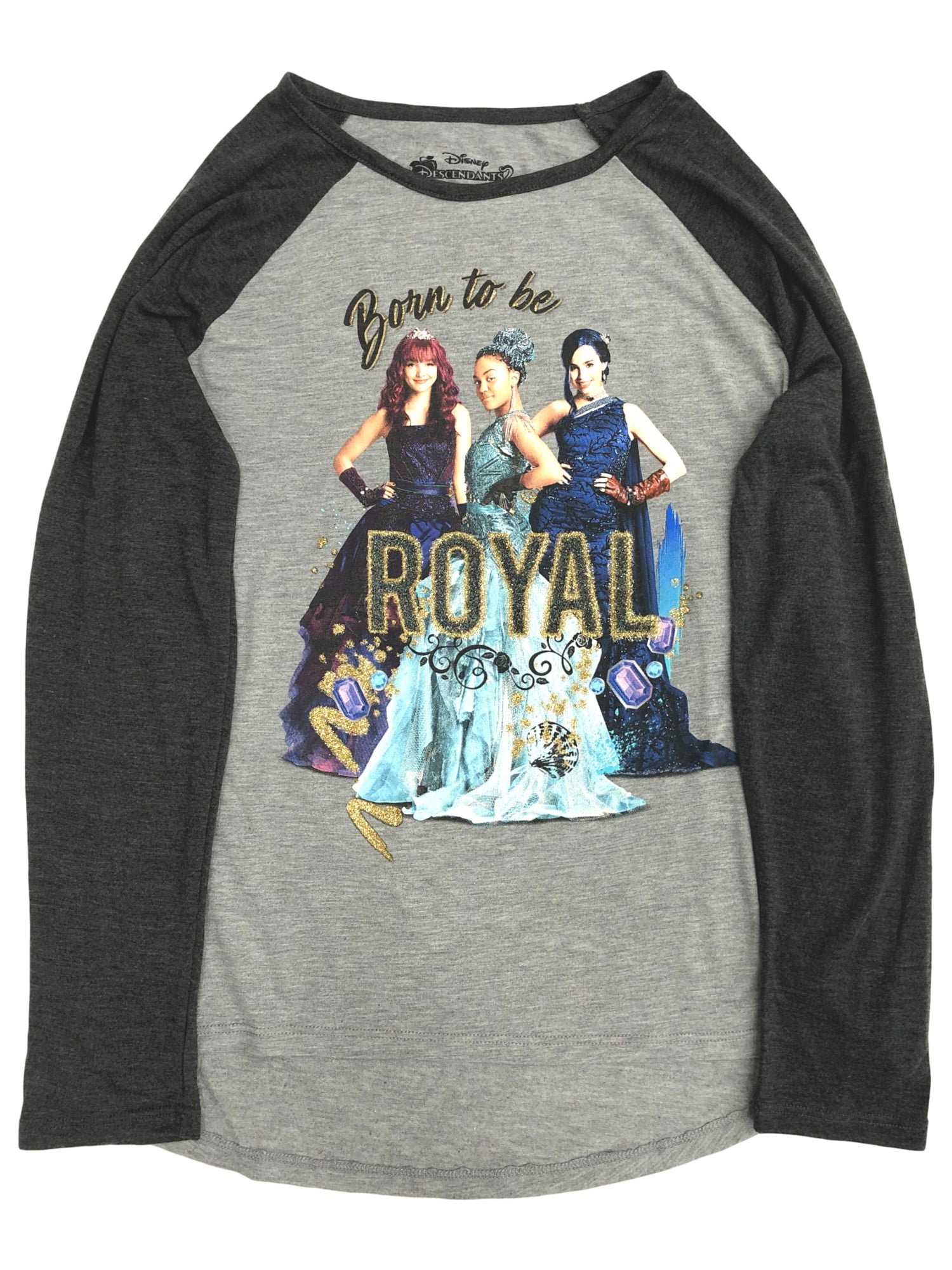 Disney Descendants Girls Long Gray Born to be Royal T-Shirt Tee Shirt XL  (14-16)