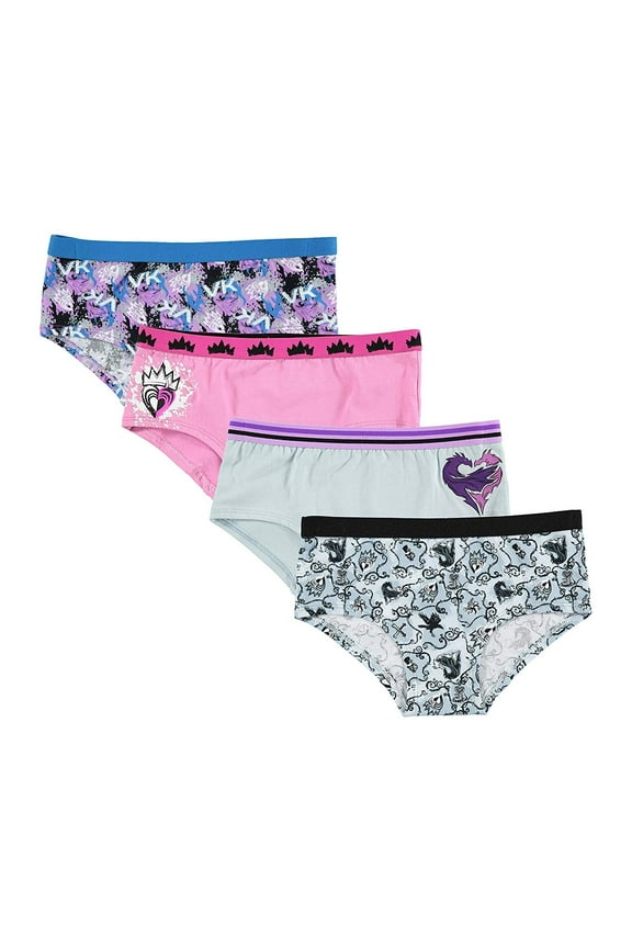 Disney Descendants Girls Stretch Hipster Briefs Underwear, 4-Pack Sizes 6-10