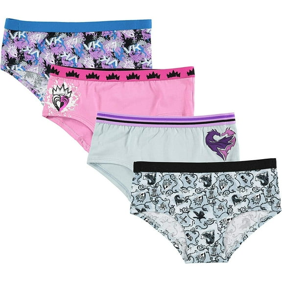Disney Descendants Girls Stretch Hipster Briefs Underwear, 4-Pack Sizes 6-10